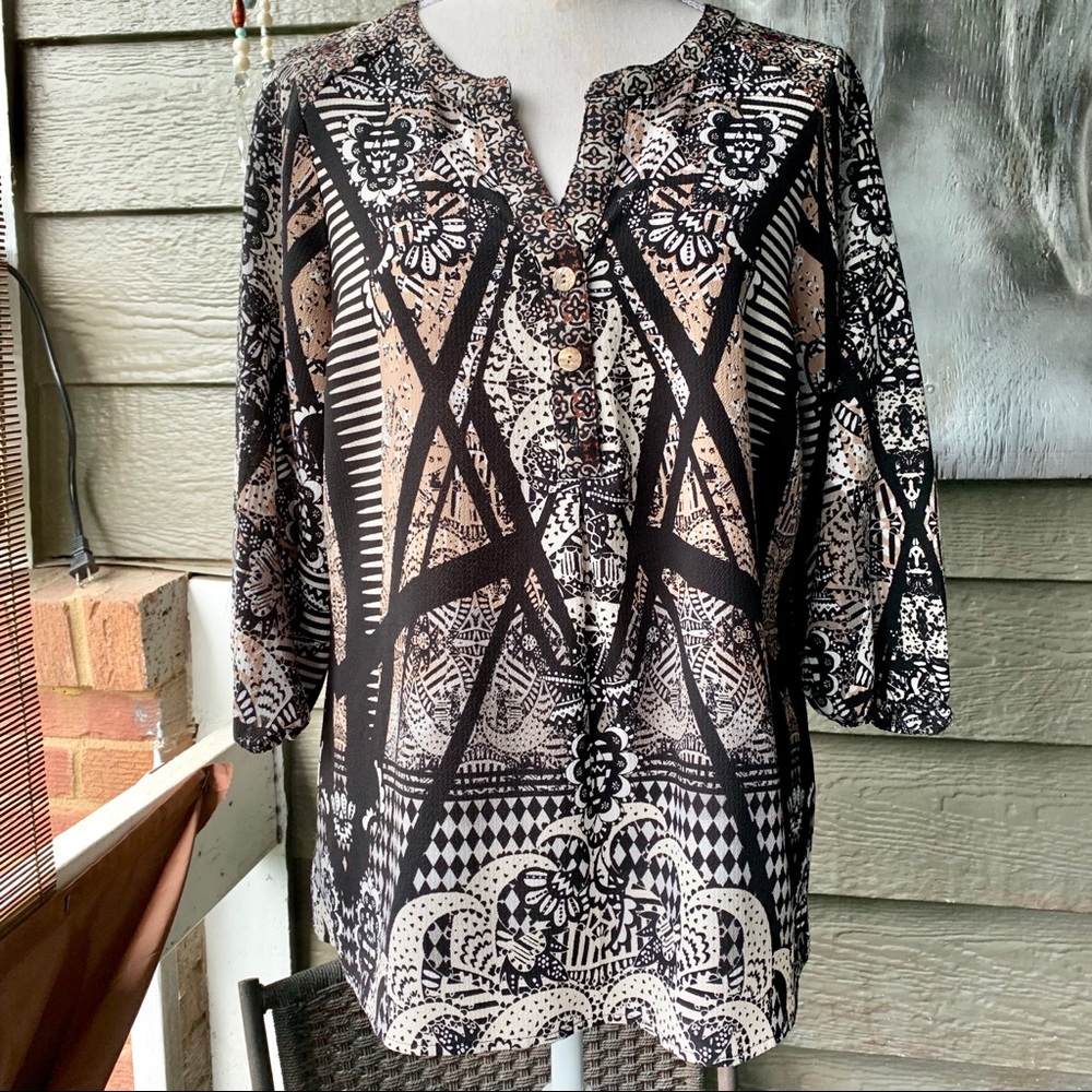 Fig and Flower Peasant Top w/3/4L Sleeves Sz Sm